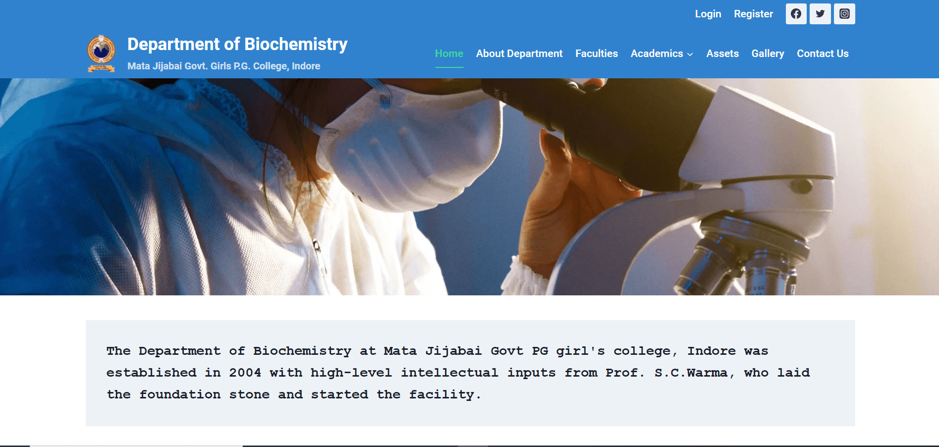 Department of Bio-Chemistry, Mata Jijabai, Indore